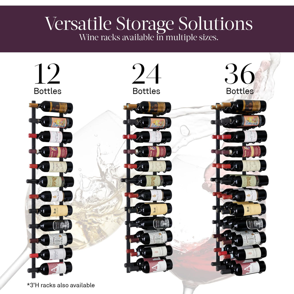 Wine Enthusiast N'FINITY 18 Bottle Wall Mounted Metal Wine Rack â Label Forward Wine Rack with Easy Installation - 3' Tall, 2 Column Deep (Black)