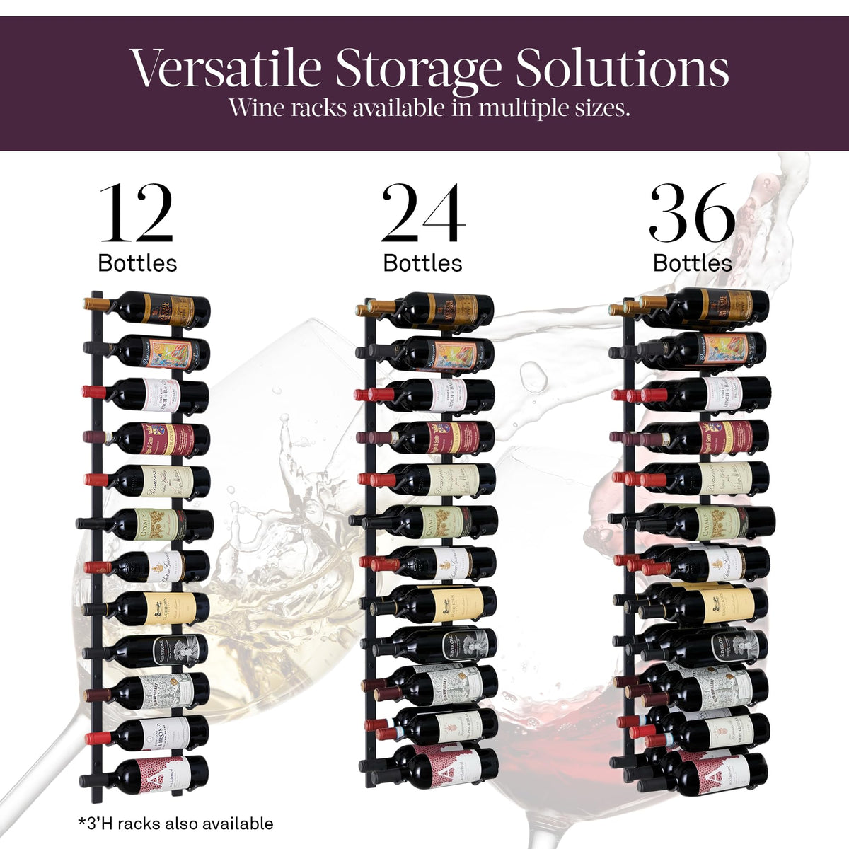 Wine Enthusiast N'FINITY 18 Bottle Wall Mounted Metal Wine Rack â Label Forward Wine Rack with Easy Installation - 3' Tall, 2 Column Deep (Black)