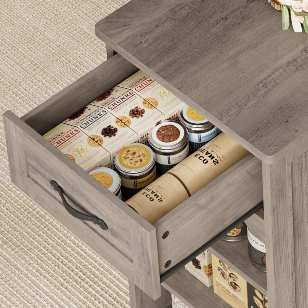 HOSTACK Kitchen Island Cart with Storage, Rolling Island Table, Ash Gray
