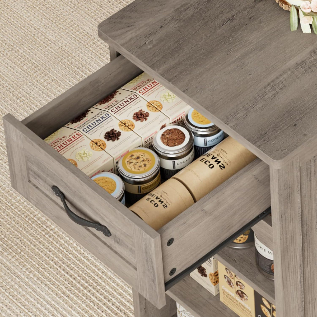 HOSTACK Kitchen Island Cart with Storage, Rolling Island Table, Ash Gray