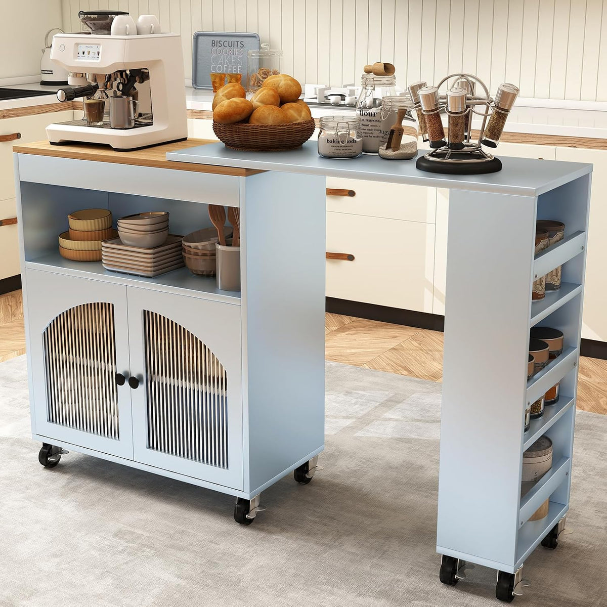 41'' Kitchen Island with Storage - Versatile Storage Cart & Rolling Island Table on Wheels for Dining Room, Kitchen Use (Blue)
