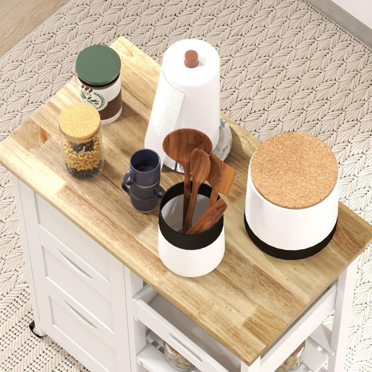 HOMCOM Kitchen Island Cart, Rolling Kitchen Island, Wood Top, Gray