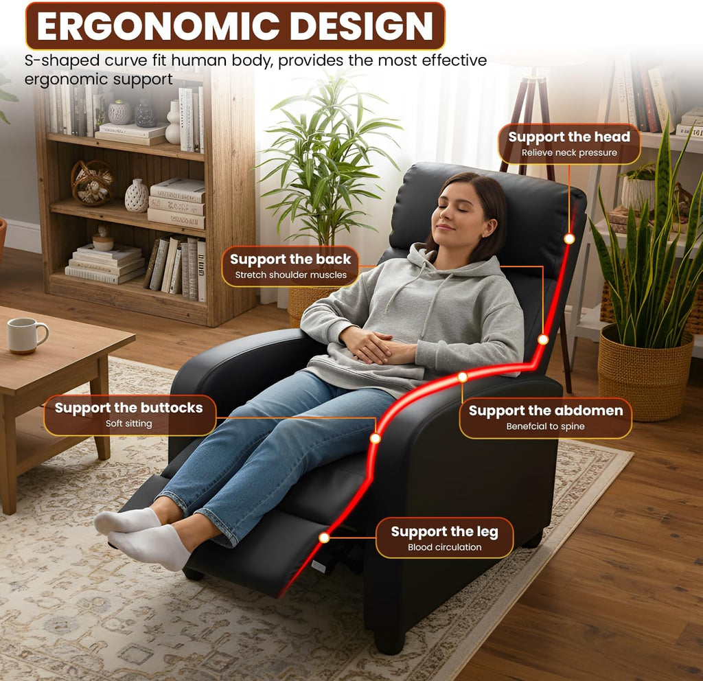 FDW | Recliner Chair | Without Massage Function | Black, PU Leather