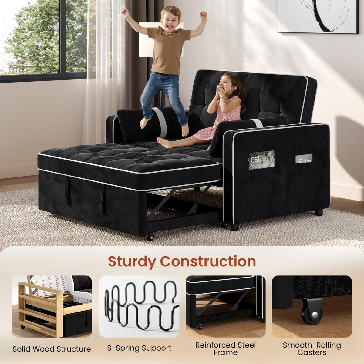 Yaheetech 3 in 1 Sofa Bed Convertible Sleeper Sofa with USB Ports, Beige