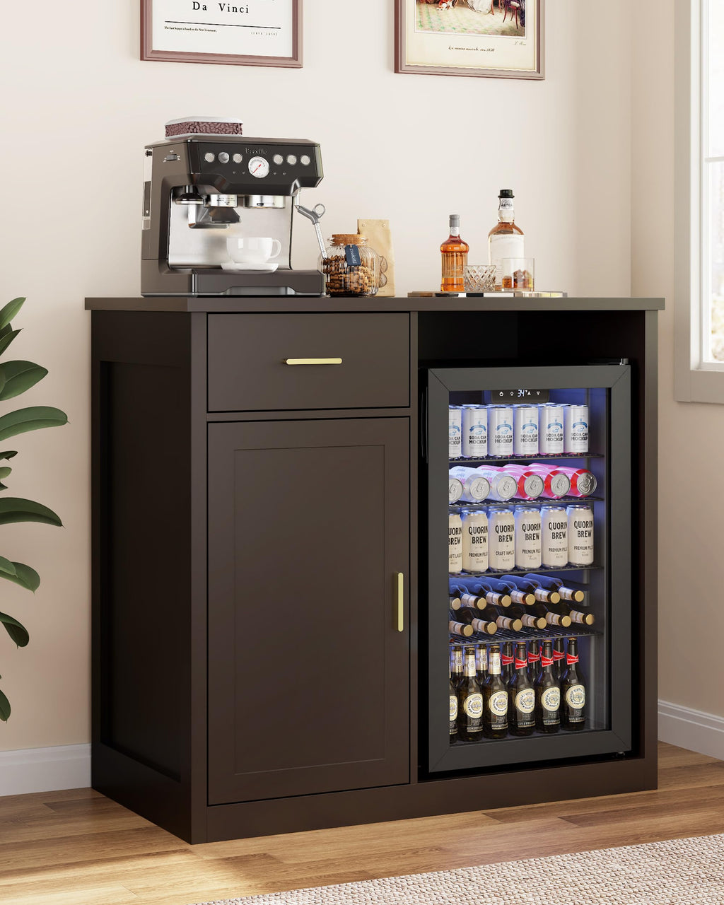 Mini Fridge Cabinet, Coffee Bar Cabinet with Fridge Space (Not Included)