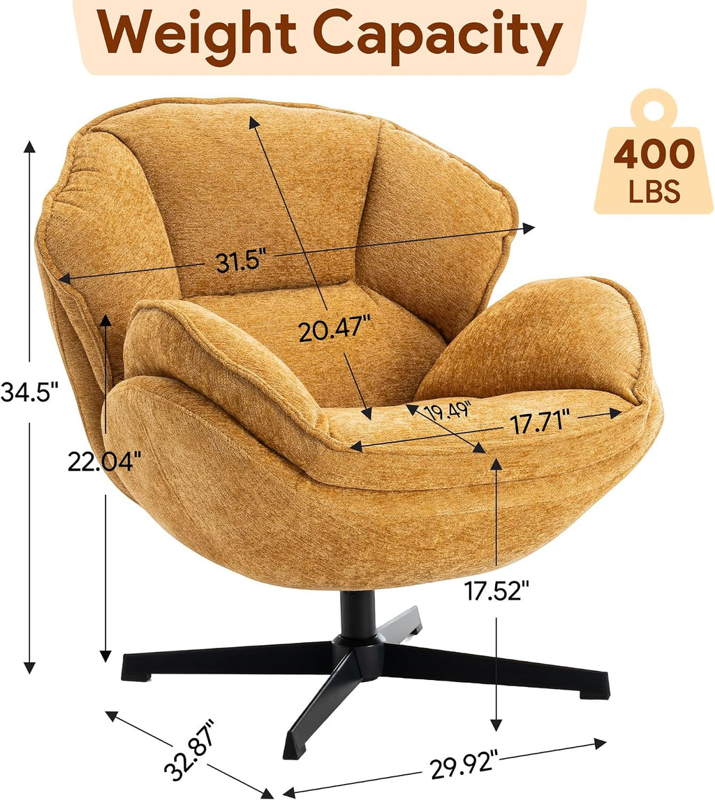 Swivel Accent Chair, Modern Recliner Lounge Chair with Metal Base Frame, Comfy Tufted Armchair for Living Room, Bedroom, Home Office, Brown