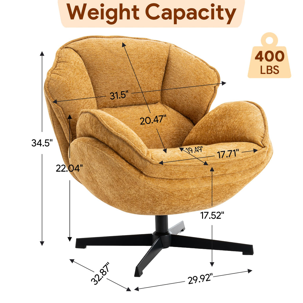 Swivel Accent Chair, Modern Recliner Lounge Chair with Metal Base Frame, Comfy Tufted Armchair for Living Room, Bedroom, Home Office, Brown