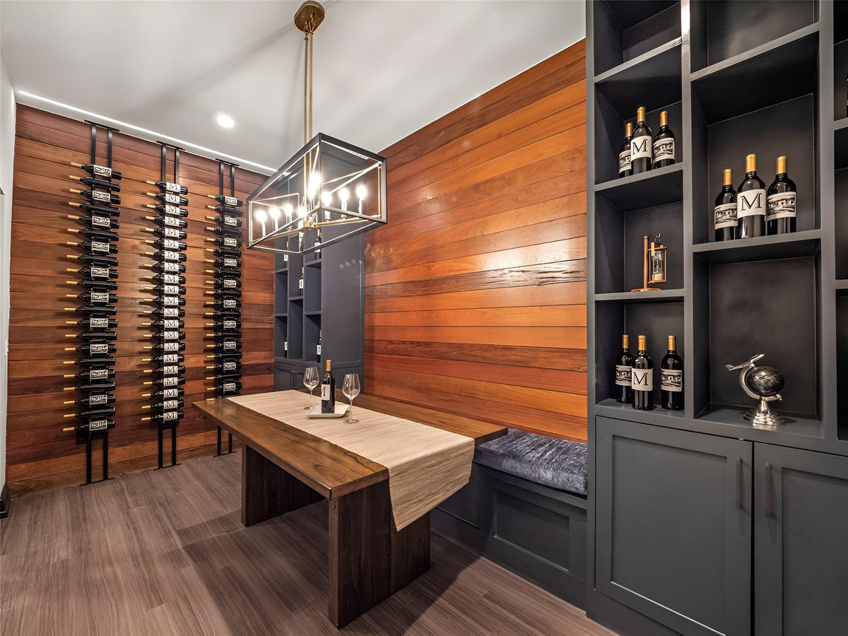 Ultra Wine Racks Floor-to-Ceiling Mount Display (1 Side, Double Deep, Black, Holds 42 Wine Bottles) - Modern Metal Wine Storage for Wine Cellars, Home Bars, Kitchens, and Dining Rooms
