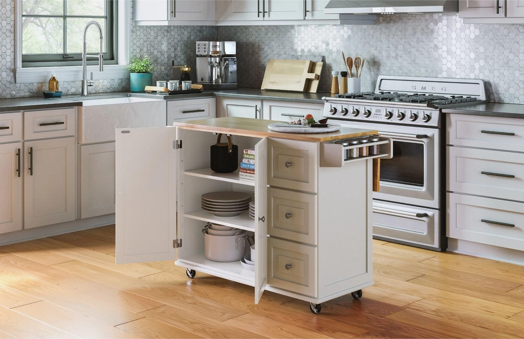 Homestyles Dolly Madison Black Mobile Kitchen Island Cart with Wood Drop Leaf Breakfast Bar