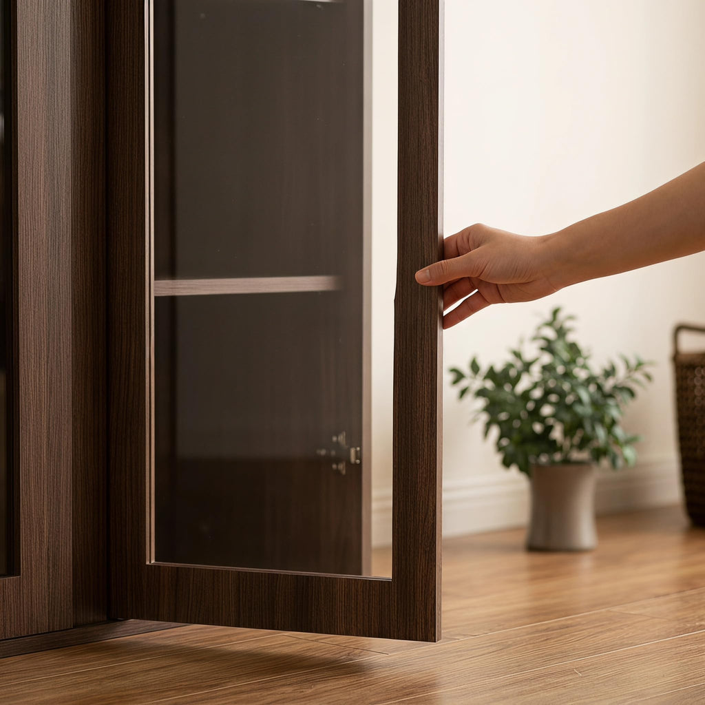 Liquor Cabinet with Wine Rack & Stemmed Holder & Drawer, Walnut