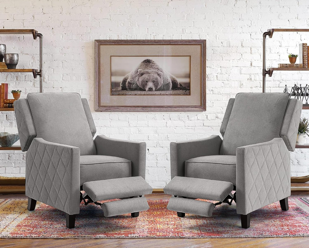 AVAWING Push Back Recliner Chair, Grey Wingback Accent Armchair Set of 2