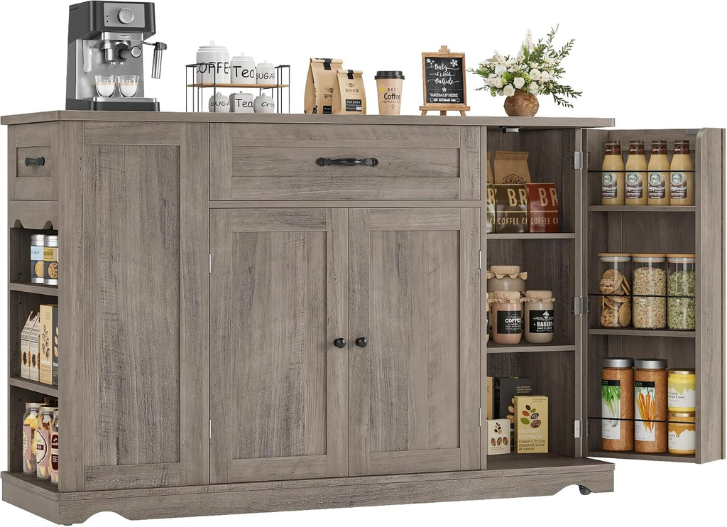 HOSTACK Kitchen Island Cart with Storage, Rolling Island Table, Ash Gray