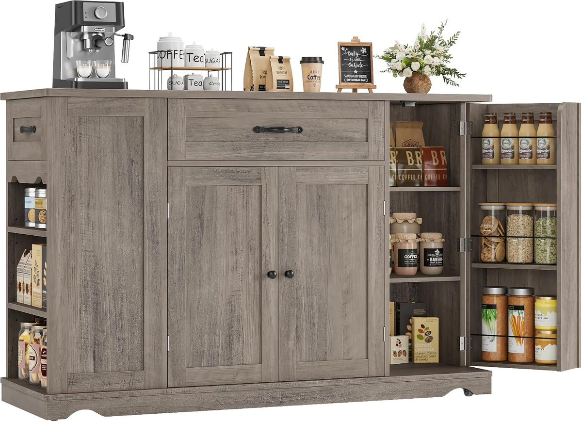 HOSTACK Kitchen Island Cart with Storage, Rolling Island Table, Ash Gray