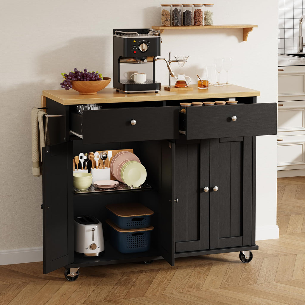 Shintenchi Kitchen Island with Drop Leaf, Rolling Kitchen Cart with Storage on Wheels, Table Bar Cart for Kitchen with Towel Rack & Seating Area for Dining Room, White