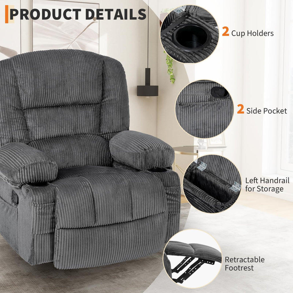 Garvee Oversized Recliner Chair,Extra Wide 360Â° Swivel Rocker Massage Heat