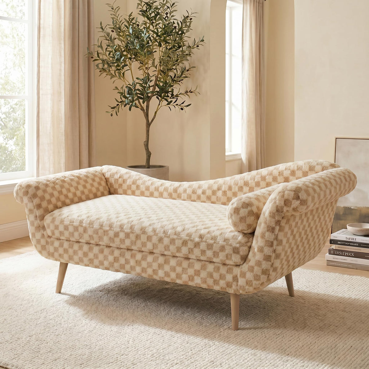 ERYE Boucle Upholstered Left Facing Chaise Lounge Indoor for Living Room Bedroom,Comfy Single Chaise Lounge Modern Leisure Recliner Sleeper Sofa Daybed, Easy Assemble