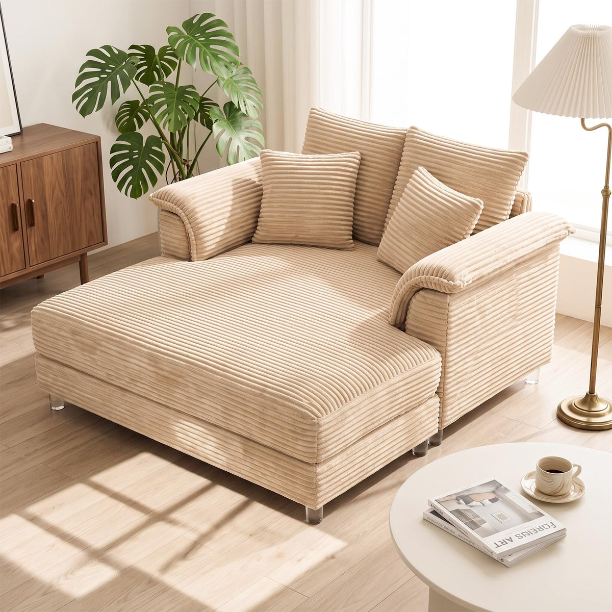 VINGLI 56" Wide Oversized Chaise Lounge Chair with Plush Padded Armrests