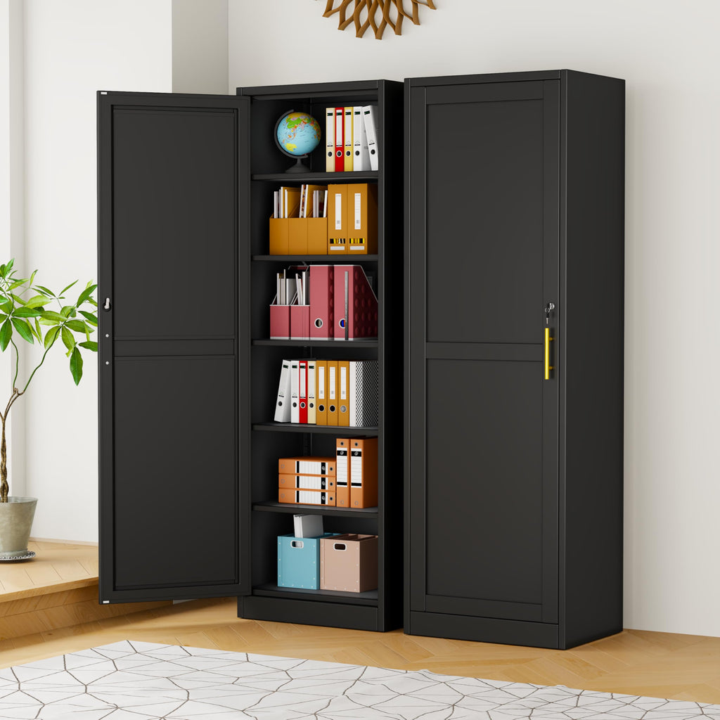 67" Tall Metal Pantry Cabinet, Narrow Freestanding Storage Cabinet, Black