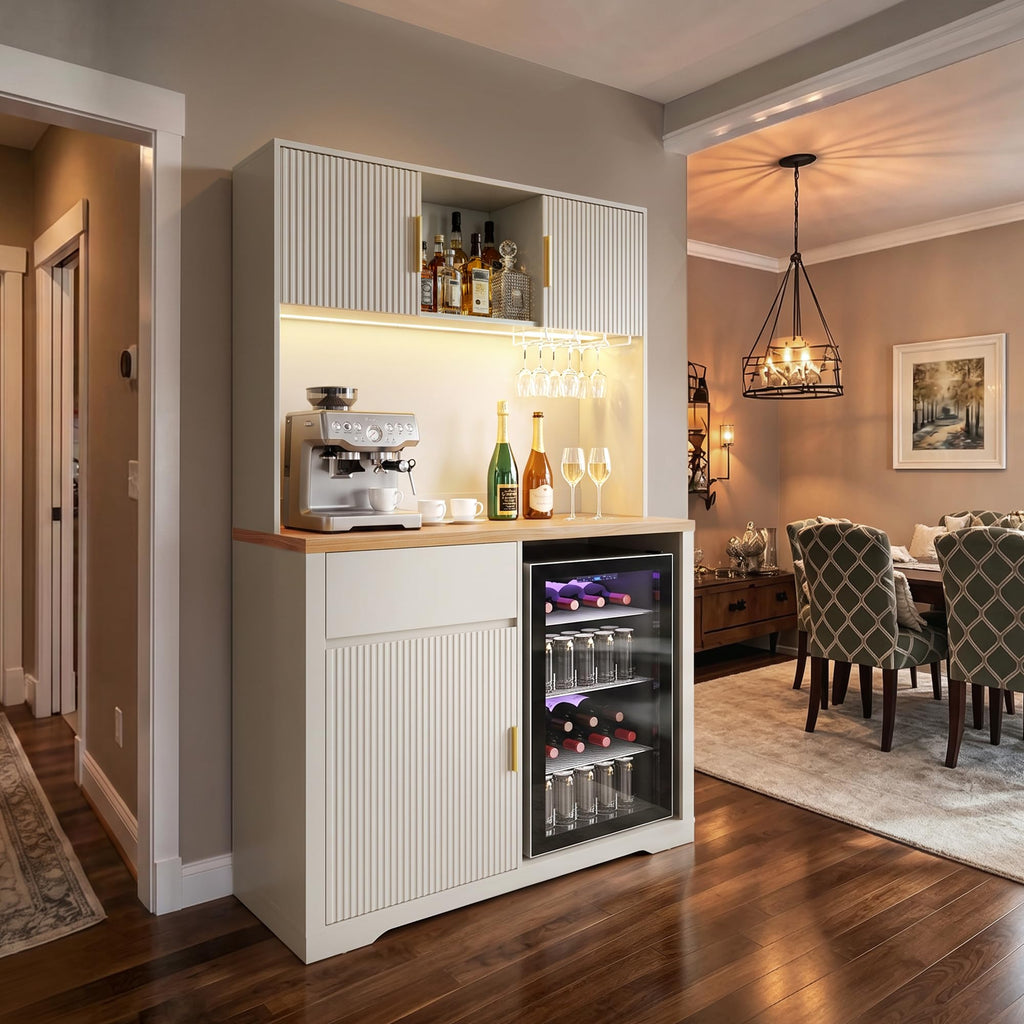 GDLF 72" Tall Coffee Bar Cabinet with Fridge Space, Fluted Liquor Home Bar