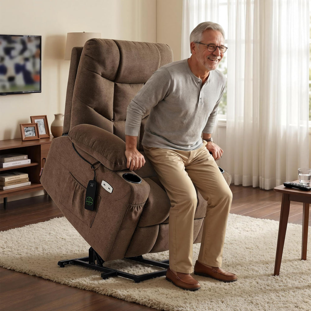 MCombo Power Lift Recliner for Elderly, Fabric 7287 (Light Grey, Medium)