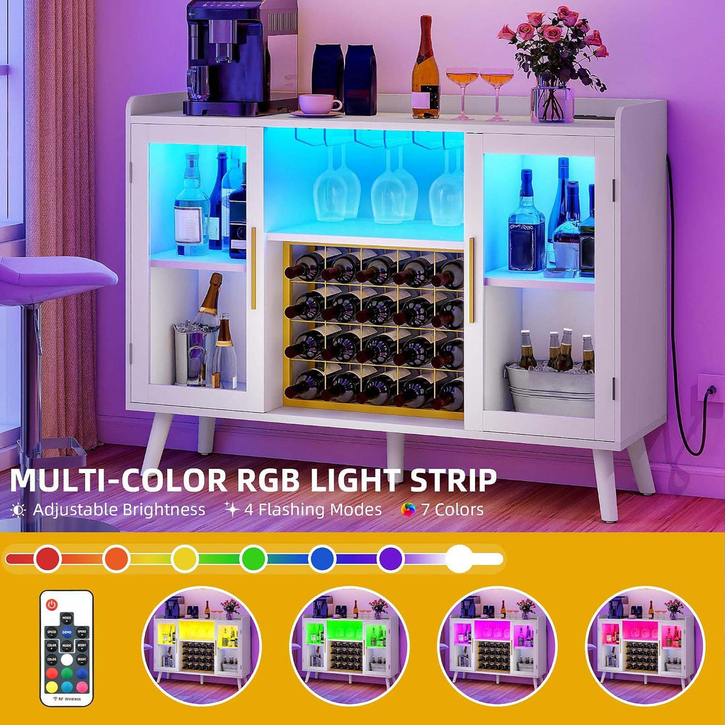 DWVO 53" Wine Bar Cabinet with LED Lights & Power Outlets, White