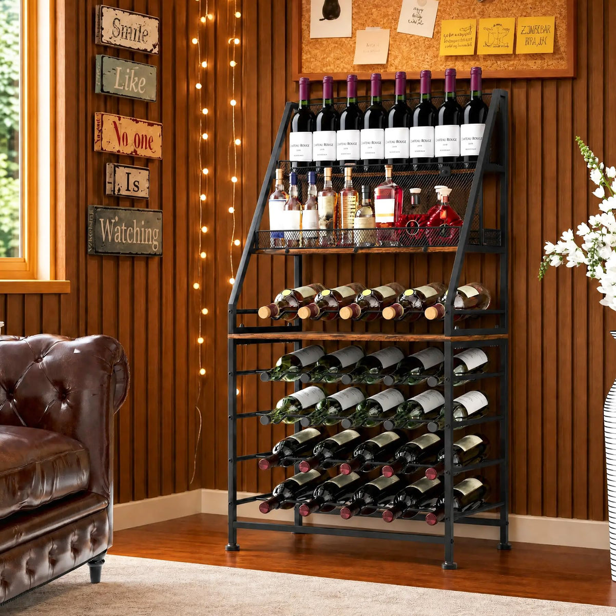 7-Tier Wine Rack Freestanding Floor Liquor Cabinet Bar for Home