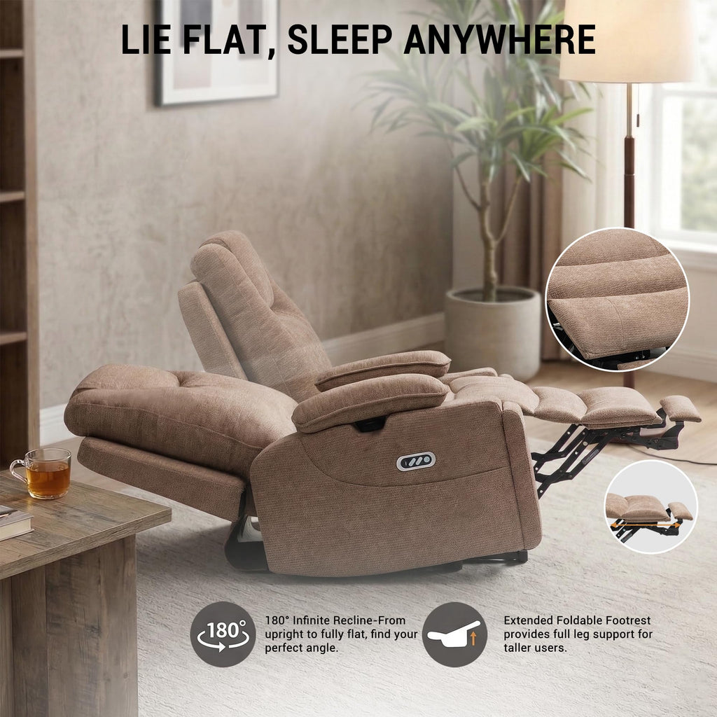 Oversized Dual Motor Recliner Power Lift Chair for Elderly Big Tall, Zero-Gravity Power Recliner Sofa, 350lbs Heavy Duty Seat with 4D Armrests, Phone Slot, Full Lay-Flat Positioning, Gray