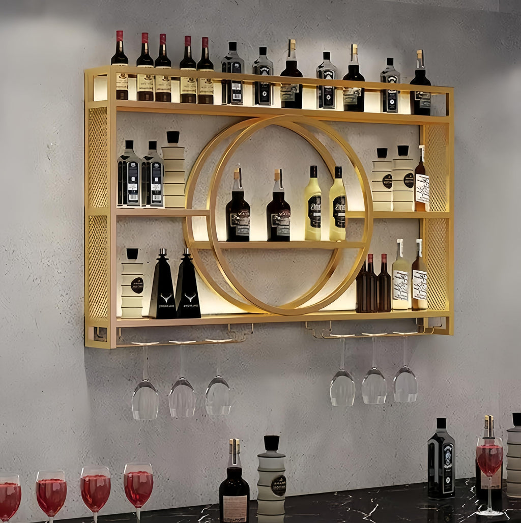 39" Upgrade Metal Wall Mounted Wine Rack, 3-Tier Large Capacity Hanging Bar Shelf, Modern Liquor Wall Shelves for Home & Dining, Gold