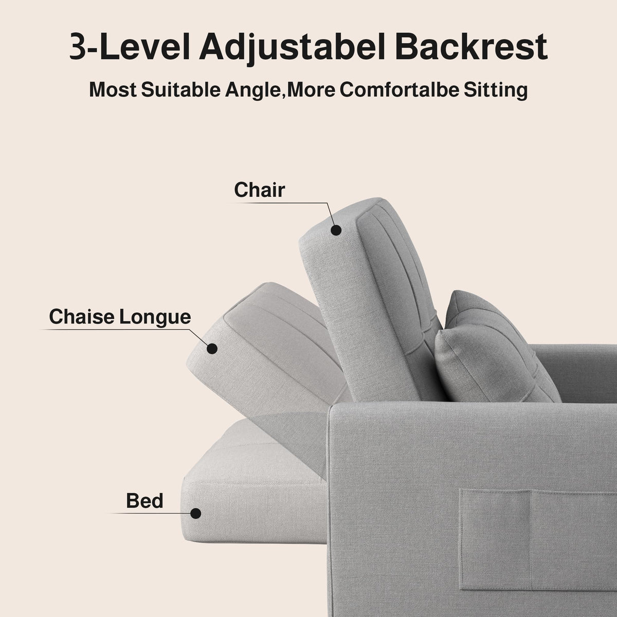 Ahomly Convertible Sofa Chair Bed, 3-in-1 Linen Pull Out Chair, Dark Gray
