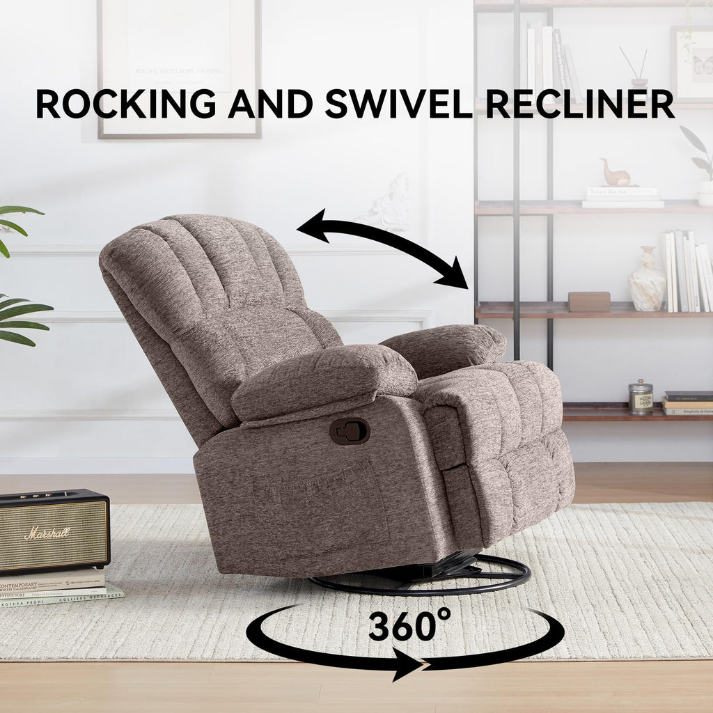 WILLOVE 41" Oversized Rocker Recliner Chair, Rocking Recliners Overstuffed Soft Big Man Manual Recliner, Extra Large Chenille Living Room Chair 350 LBS Capacity, Grey, L