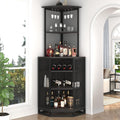 IBF 71 Inch Dark Grey Farmhouse Tall Corner Bar Cabinet with Glass Holder