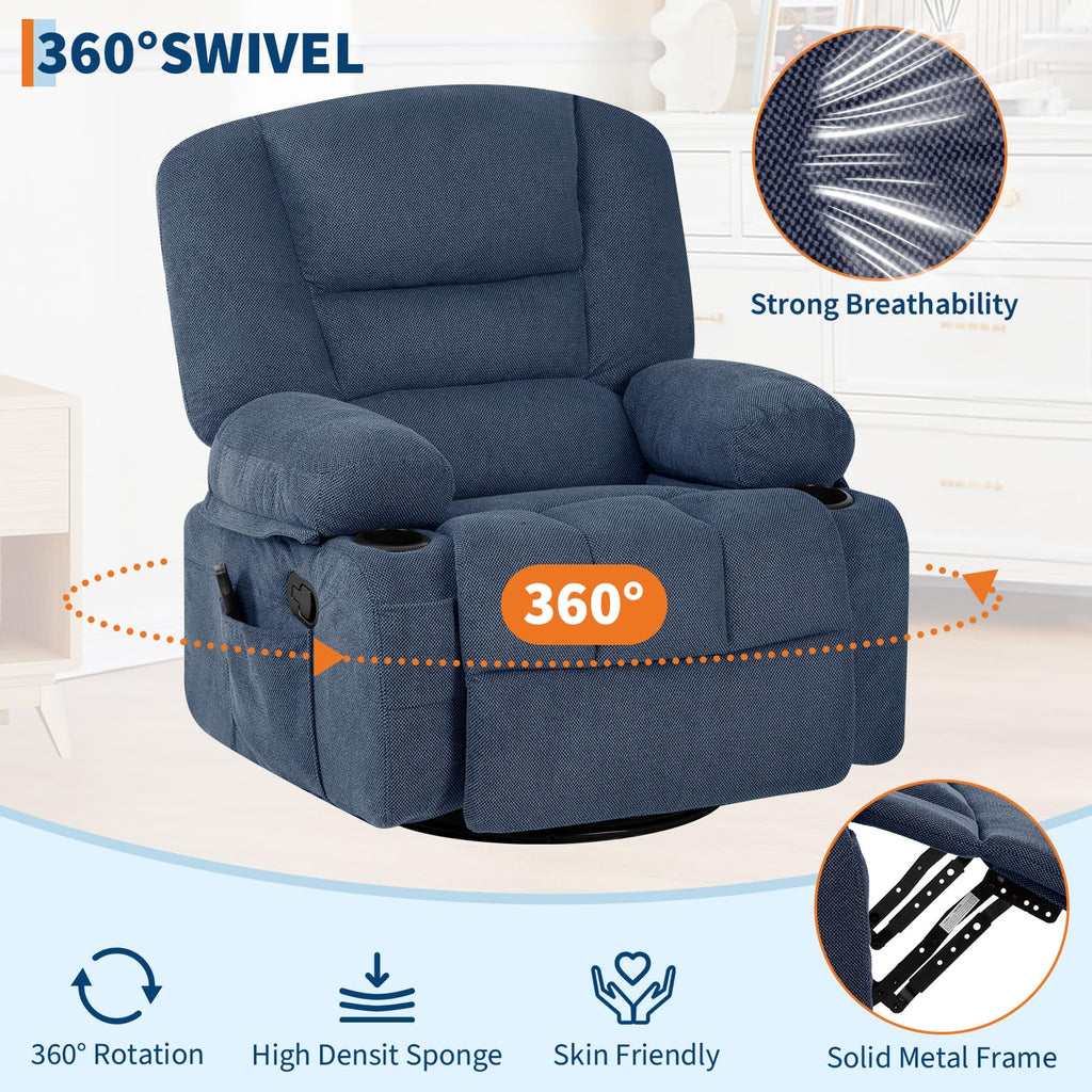 Garvee Oversized Recliner Chair,Extra Wide 360Â° Swivel Rocker Massage Heat