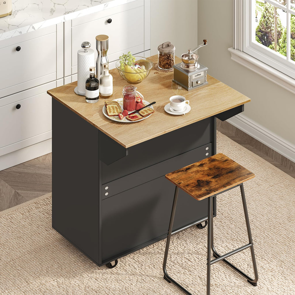 MAHANCRIS Kitchen Island on Wheels with Drop Leaf, Folding Countertop Kitchen Island Cart, Kitchen Island Table with Towel Rack, Drawer, for Kitchen, Dining Room, White and Walnut KIBZ12501