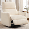 Korser 360Â° Swivel Glider Rocker Manual Recliner, High Back Corduroy Recliner with Curved Armrests, Beige Nursery Rocking Reclining Chair for Living Room Bedroom Adults