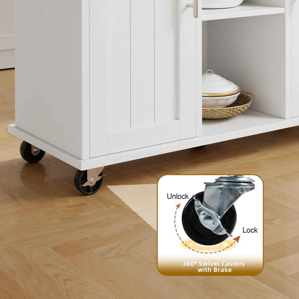 SUNLEI Rolling Kitchen Island Cart with Wheels, Island Table for Kitchen, Farmhouse Kitchen Cart with Drop Leaf & Towel Rack & Drawer, Kitchen Islands Table with Storage Cabinet, Grey