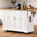 Large Kitchen Island with Rubber Wood Drop Leaf and Silver Handle