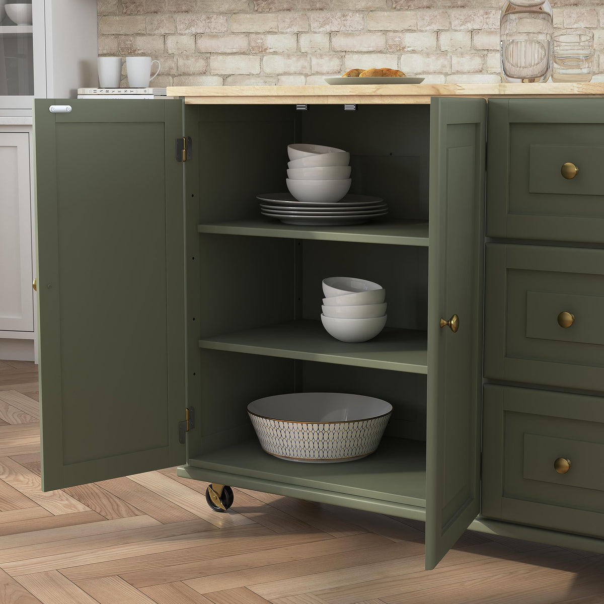 Homestyles Dolly Madison Black Mobile Kitchen Island Cart with Wood Drop Leaf Breakfast Bar