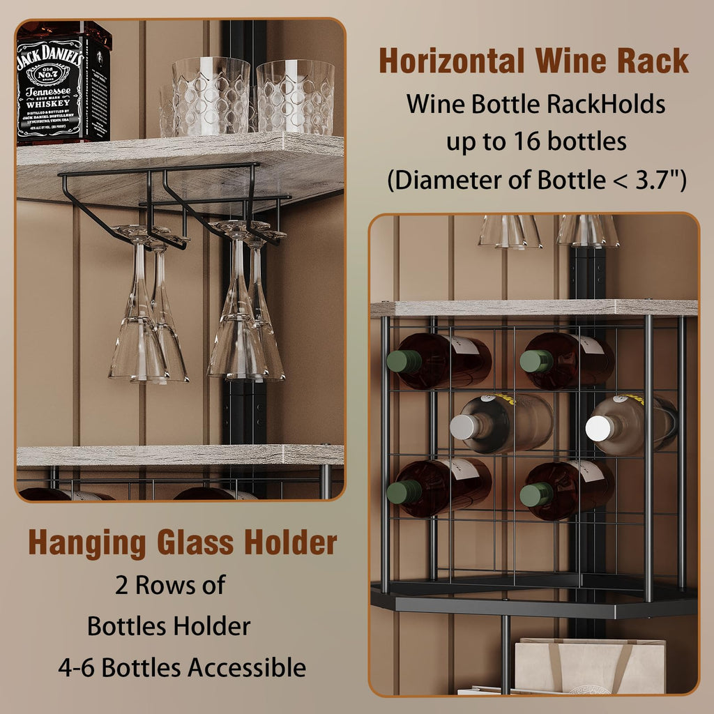 5-Tier Corner Wine Rack with Glass Holder, Floorstanding Wine Storage