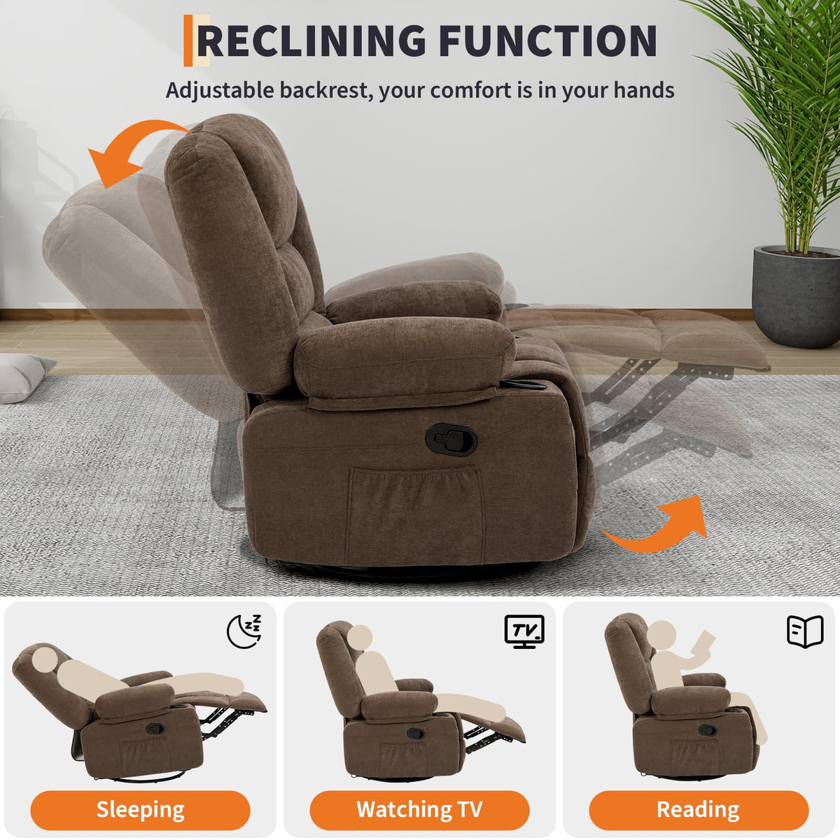 Garvee Oversized Recliner Chair,Extra Wide 360Â° Swivel Rocker Massage Heat