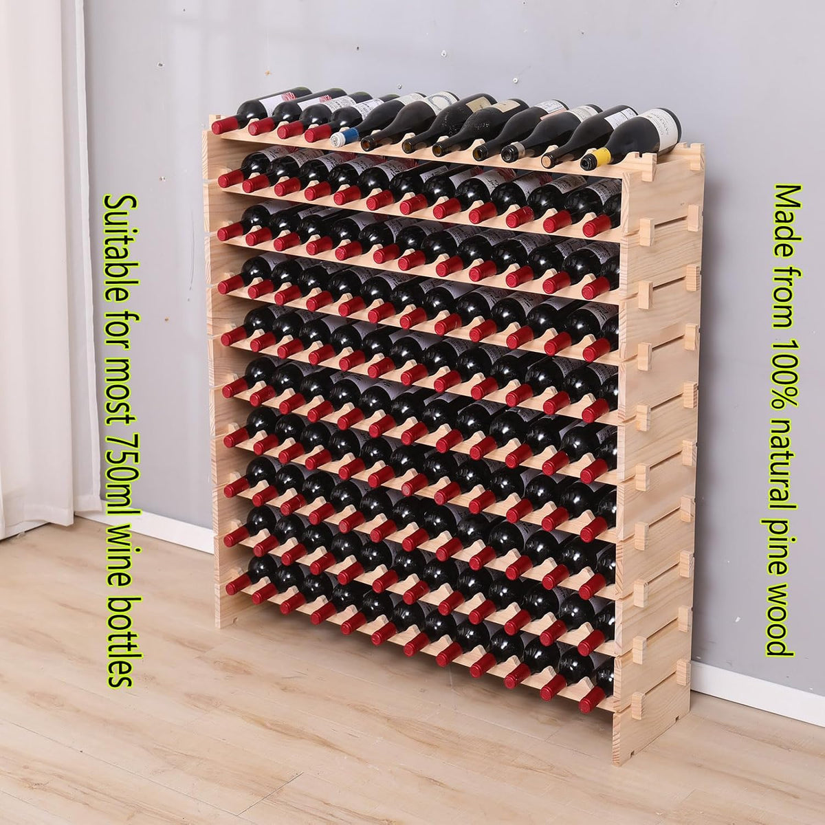 Wood Stackable Storage Modular Wine Rack Cabinet 120 Bottle freestanding Floor Wine Bottle Holder Display Shelves