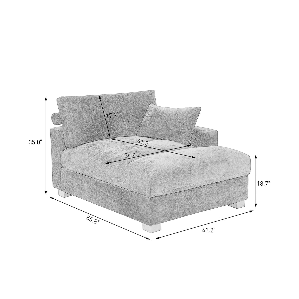 Oversized Corduroy Chaise Lounge Chair with Right Armrest & Cushion, Comfy Upholstered Sleeper Sofa Indoor Recliner Seat Solid Wood Couch w/Washable Cover for Bedroom, Living Room - Orange