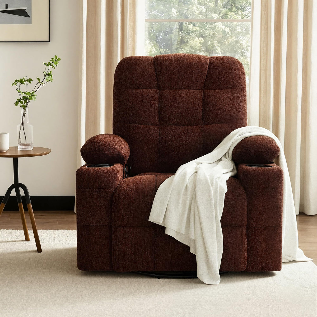 Swivel Rocker Recliner Chair,Recliner Single Sofa with Cup Holders, Manual Nursery Rocking Chair with Side Pockets, Modern Upholstered Recliner for Living Room,Apartment,Home Theater(Black)