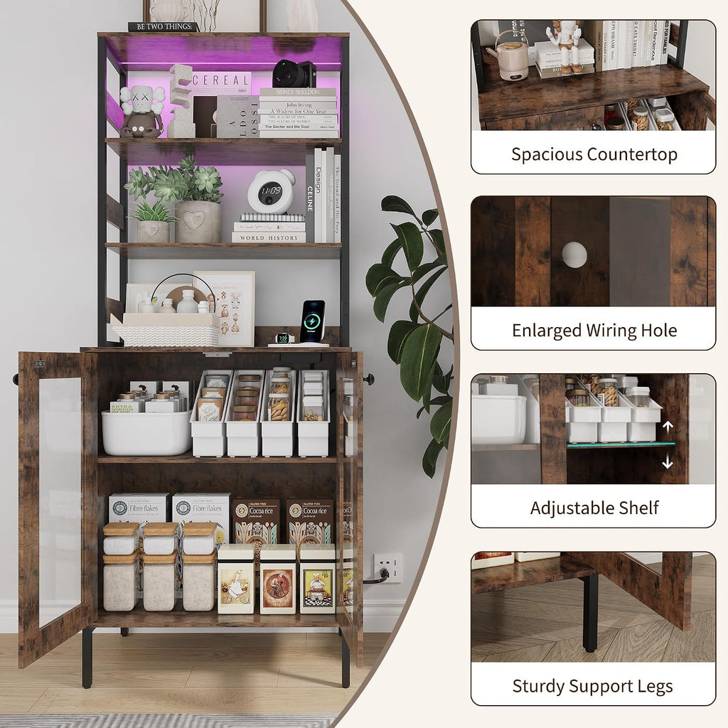 Garvee 67'' Liquor Bar Cabinet with Power Outlets & LED Lights for Home