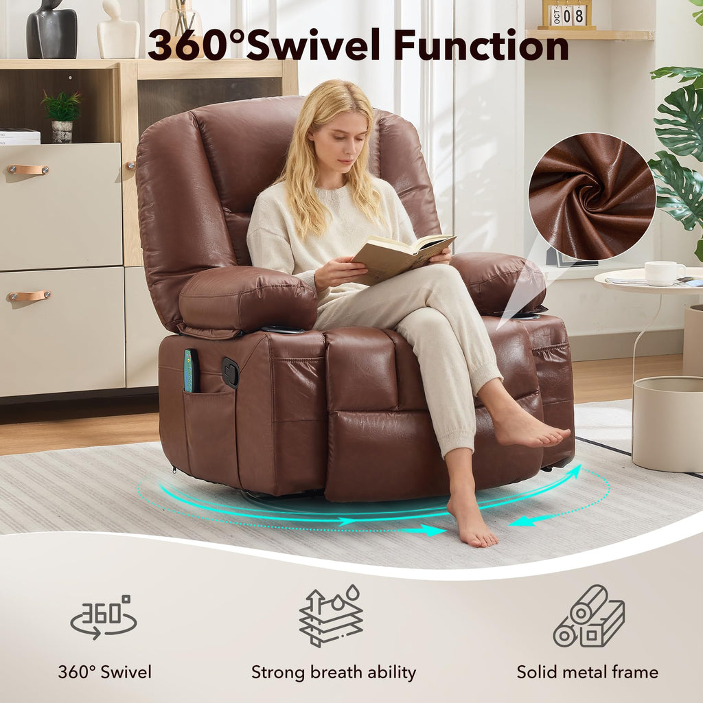 Garvee Oversized Recliner Chair,Extra Wide 360Â° Swivel Rocker Massage Heat