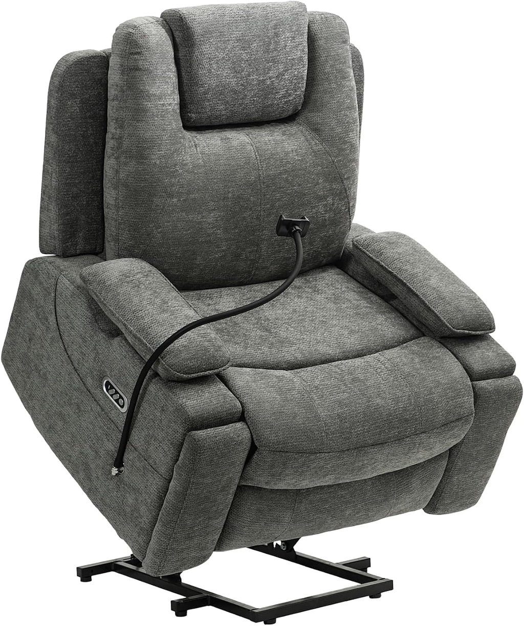 Oversized Dual Motor Recliner Power Lift Chair for Elderly Big Tall, Zero-Gravity Power Recliner Sofa, 350lbs Heavy Duty Seat with 4D Armrests, Phone Slot, Full Lay-Flat Positioning, Gray