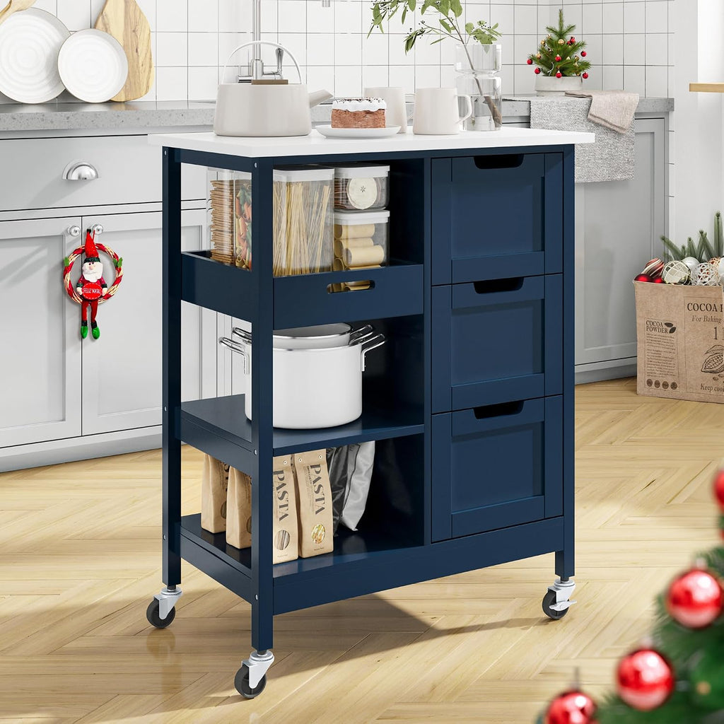 YITAHOME Small Solid Wood Top Kitchen Island Cart on Wheels with Storage