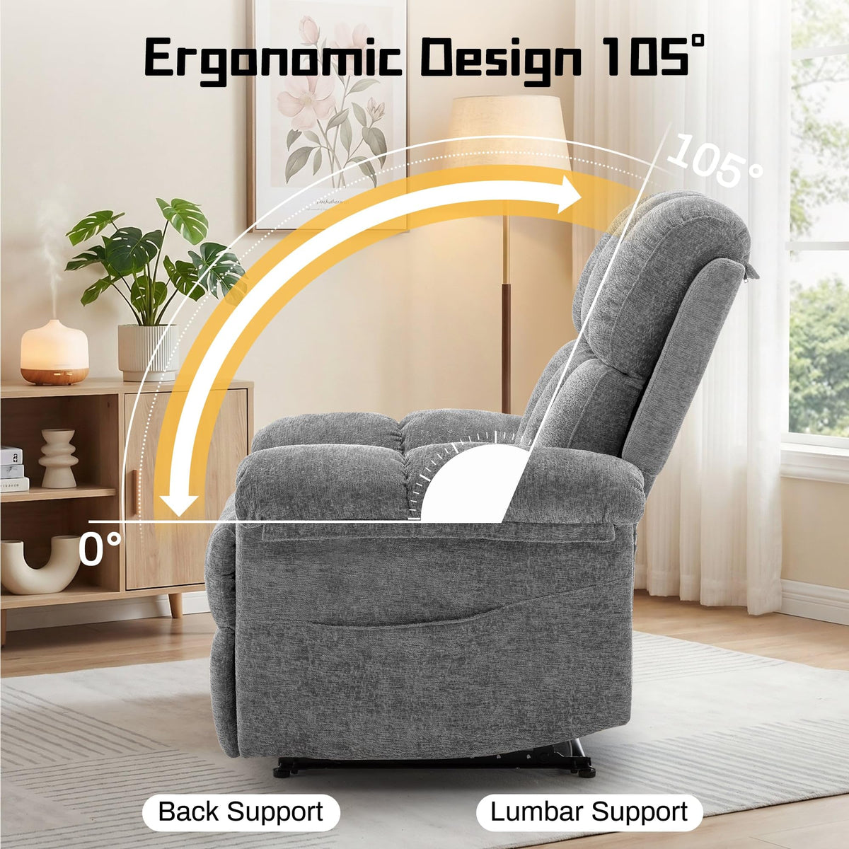 Korser Recliner Chair, Living Room Recliner Chairs for Adults, Small Recliners for Small Spaces, Upholstered Manual Recliner with Side Pockets, Comfy Nursery Chair for Living Room, Chenille, Beige