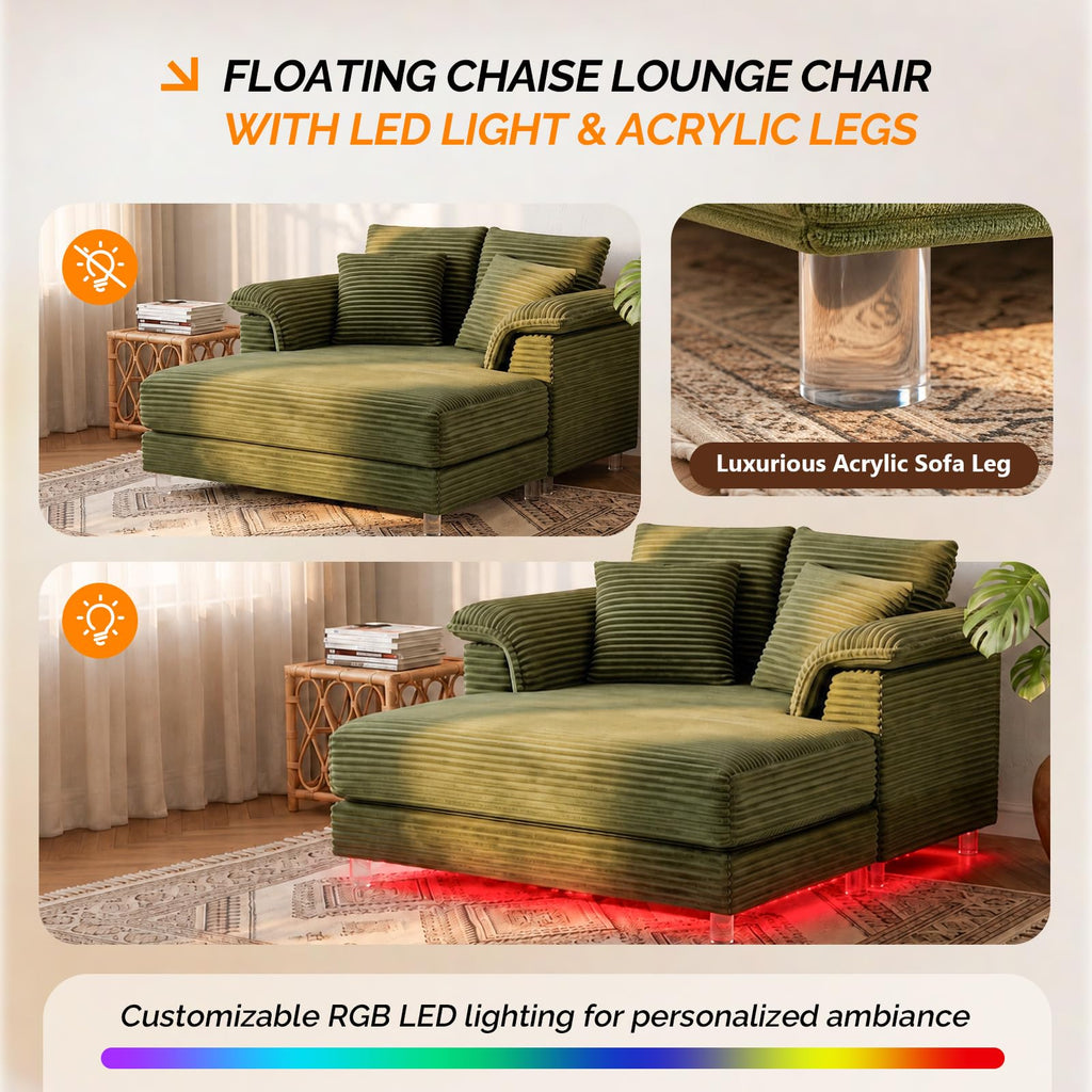 VINGLI 56" Wide Oversized Chaise Lounge Chair with Plush Padded Armrests