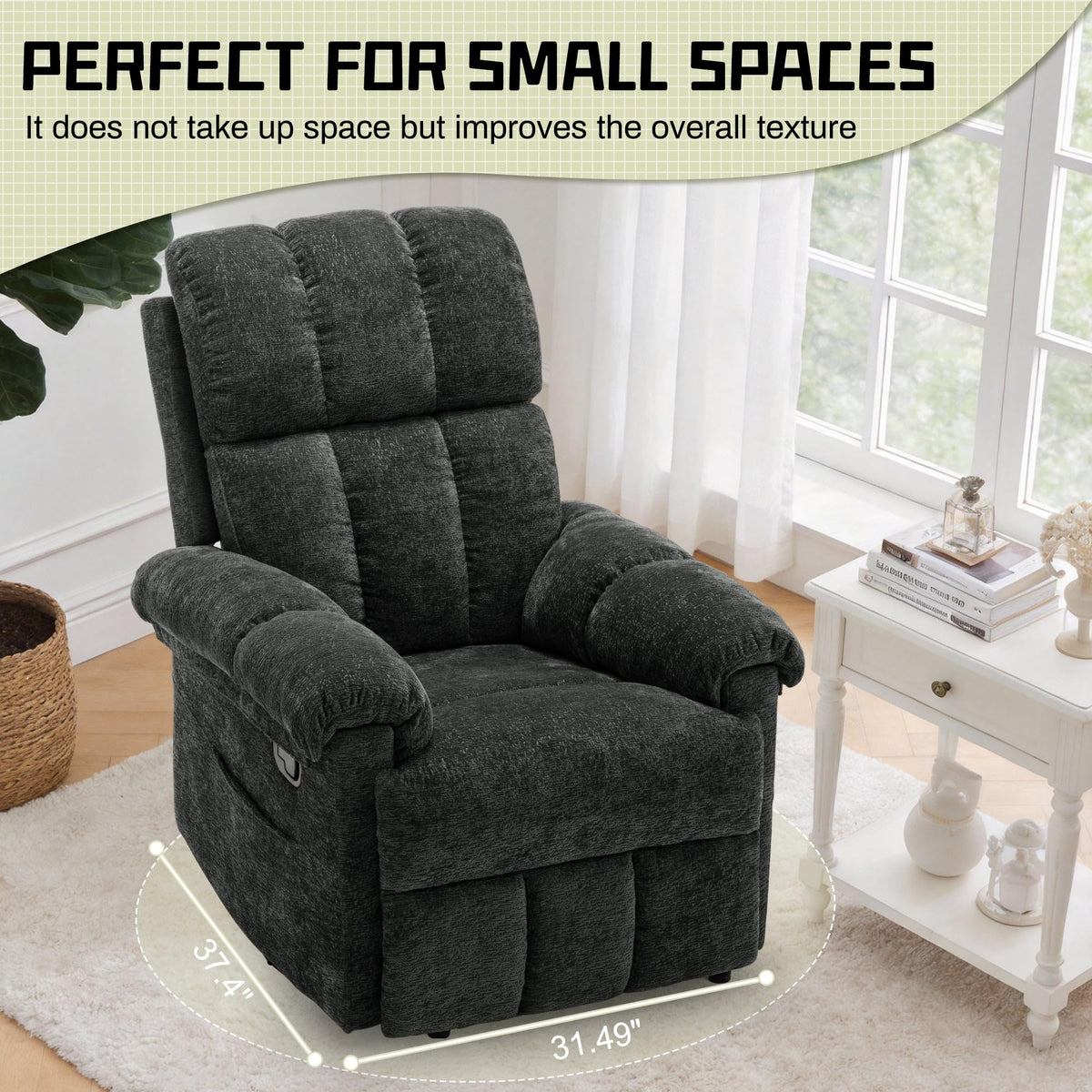 Korser Recliner Chair, Living Room Recliner Chairs for Adults, Small Recliners for Small Spaces, Upholstered Manual Recliner with Side Pockets, Comfy Nursery Chair for Living Room, Chenille, Beige