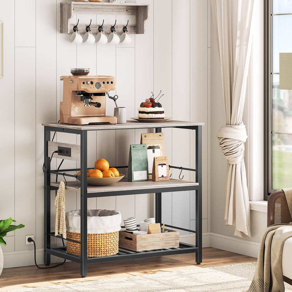 HOOBRO Kitchen Island with Storage, Kitchen Island Table with Power Outlet, 47.2" L 3 Tier Kitchen Counter and Microwave Stand, for Home, Kitchen and Dining Room, Rustic Brown and Black BF120UZD01